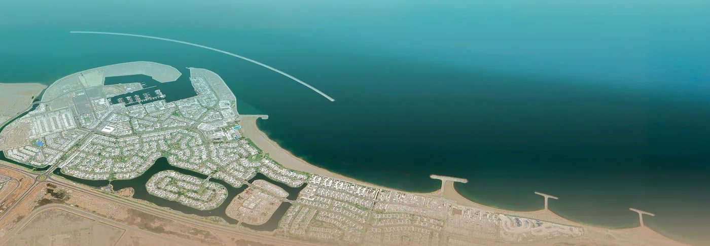 Al Mouj Muscat from above — marina and waterfront